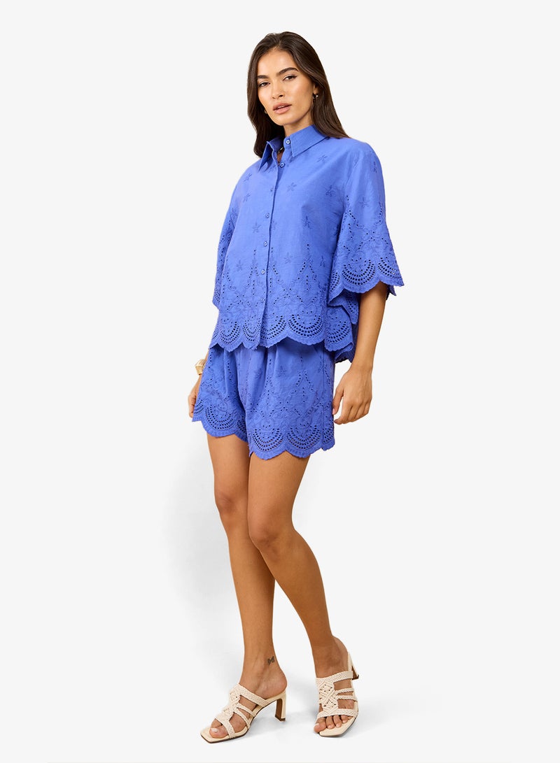 Little Mistress Blue embroidered Shorts - Image 3